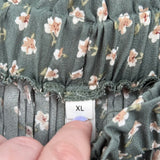 women Exlura NWT Pleated Floral Midi Green Cream Tan Skirt XL