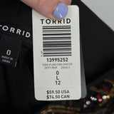 women Torrid NWT Sequined Flare Black Gold Red Skirt 0/L