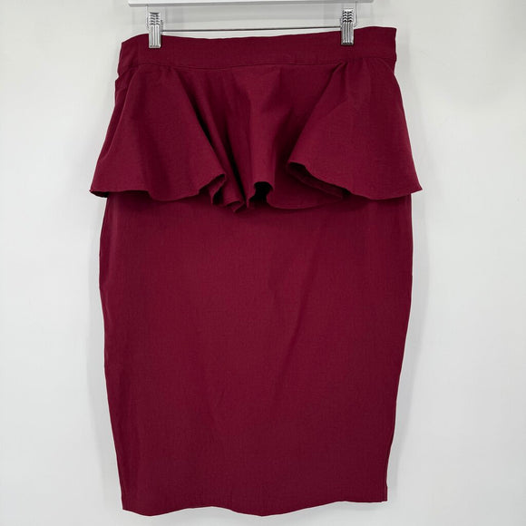 women Unique Vintage NWT Peplum Pencil Burgundy Skirt XL