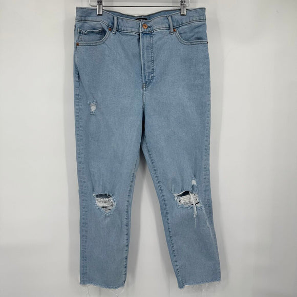 women Express Super High Rise Distressed Mom Jean Blue Jeans 12