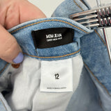 women Express Super High Rise Distressed Mom Jean Blue Jeans 12