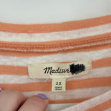 women Madewell NWT Striped Linen Blend Tee Peach and Cream Knit Top 2X