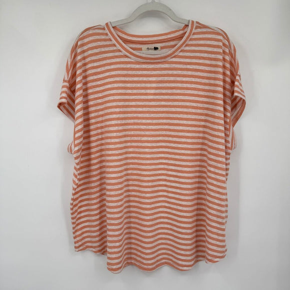 women Madewell NWT Striped Linen Blend Tee Peach and Cream Knit Top 2X