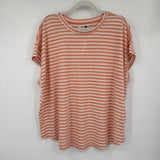 women Madewell NWT Striped Linen Blend Tee Peach and Cream Knit Top 2X