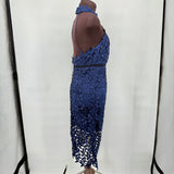 women Bardot NWT Gemma Lace Halter Neck Cocktail Blue Ink Dress 8