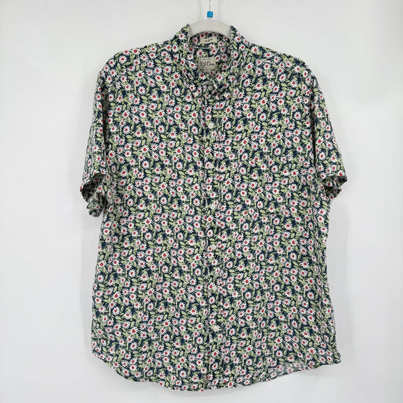 men J. Crew Daisy Print Linen Blue Woven Top L