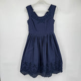 women Boden Eyelet Trim Cap Sleeve Navy Blue Dress 4