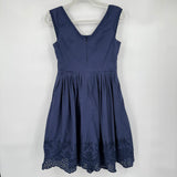 women Boden Eyelet Trim Cap Sleeve Navy Blue Dress 4