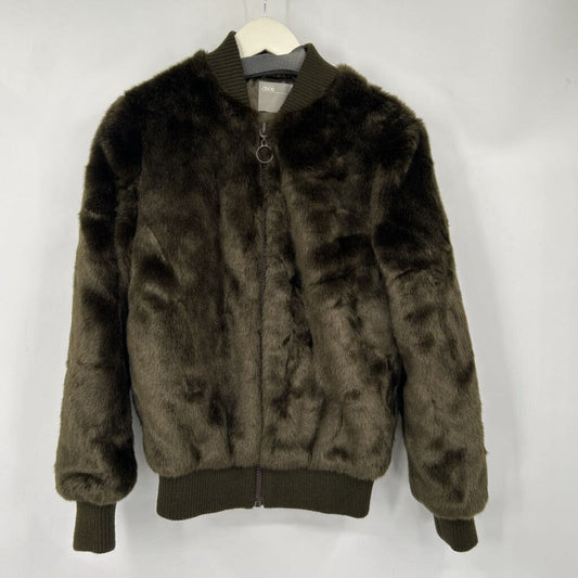 women ASOS Faux Fur Bomber Dark Olive Green Jacket 2