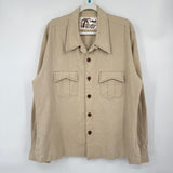 men Al's Attire Top Stitched Linen Safari Khaki Woven Top L