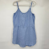 women Lands End Linen Button Front Mini Sundress Blue Dress 10-12