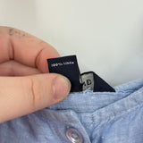 women Lands End Linen Button Front Mini Sundress Blue Dress 10-12