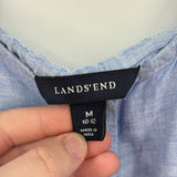 women Lands End Linen Button Front Mini Sundress Blue Dress 10-12