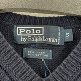 men Polo by Ralph Lauren Vintage 90s Linen/Cotton Vest Navy Blue Sweater S