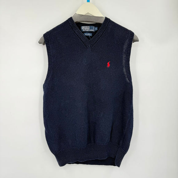 men Polo by Ralph Lauren Vintage 90s Linen/Cotton Vest Navy Blue Sweater S