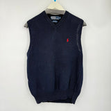 men Polo by Ralph Lauren Vintage 90s Linen/Cotton Vest Navy Blue Sweater S