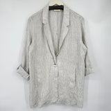 women Christian Siriano Pencil Stripe Linen Blazer White and Black Jacket L