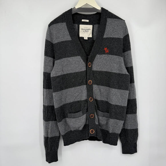 men Abercrombie & Fitch Vintage 90s Striped Cashmere Cardigan Gray Sweater XL