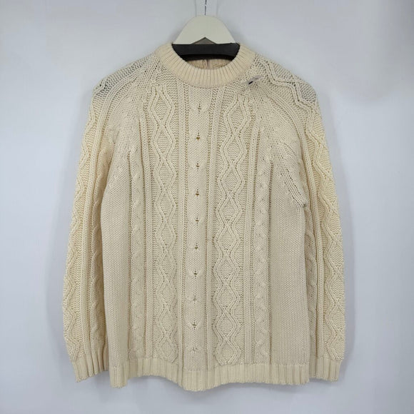 women Fashioned Import Vintage Cable Knit Crew Cream Sweater L