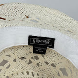 women Q Headwear Open Weave Straw with Blue/Silver/Black Beaded Trim White Hat