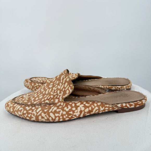 women Madewell Skimmer Mule Mini Leopard Calf Hair Tan and Cream Shoes 6