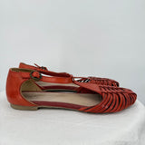 women Seychelles Into Thin Air Leather Huarache Flat Sandals Orange Shoes 7