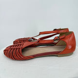 women Seychelles Into Thin Air Leather Huarache Flat Sandals Orange Shoes 7