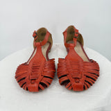 women Seychelles Into Thin Air Leather Huarache Flat Sandals Orange Shoes 7