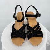 women Ugg Suede Wedge Sandals Black Shoes 10