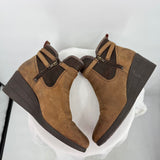 women Ugg Emalie Wedge Leather Boots Brown Shoes 12