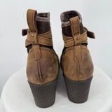 women Ugg Emalie Wedge Leather Boots Brown Shoes 12