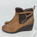 women Ugg Emalie Wedge Leather Boots Brown Shoes 12