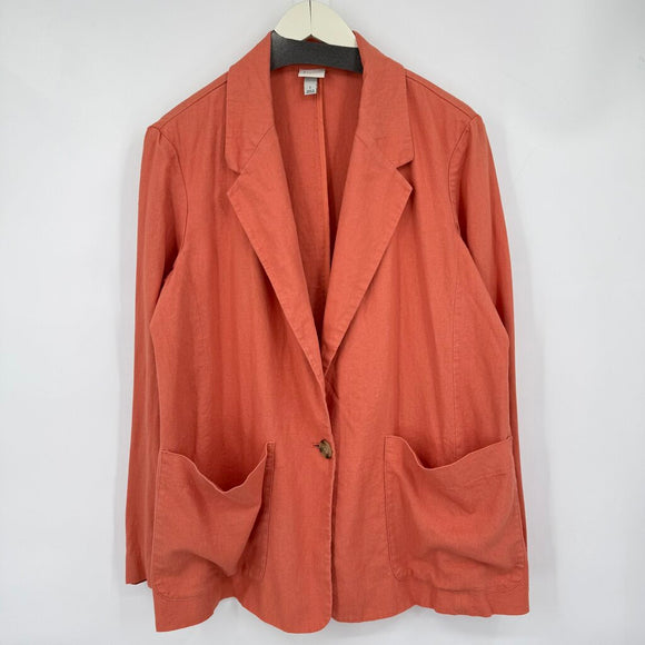 women A New Day Linen Blend Lapel Collar Salmon Jacket L