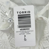 women Torrid NWT Swiss Dot Tie Neck Blouse White Woven Top 0/L