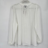 women Torrid NWT Swiss Dot Tie Neck Blouse White Woven Top 0/L