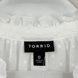 women Torrid NWT Swiss Dot Tie Neck Blouse White Woven Top 0/L