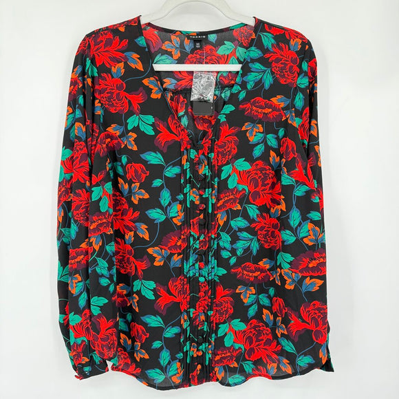 women Torrid NWT Floral Button Front Blouse Black Multi Woven Top 00/M