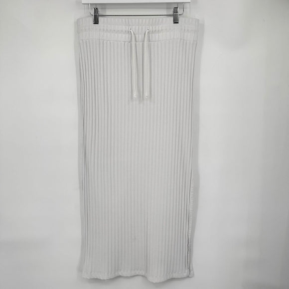 women Universal Thread Ribbed Knit Maxi White Skirt L