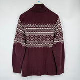 men Sonoma Fair Isle Shawl Collar Cardigan Maroon White Sweater L