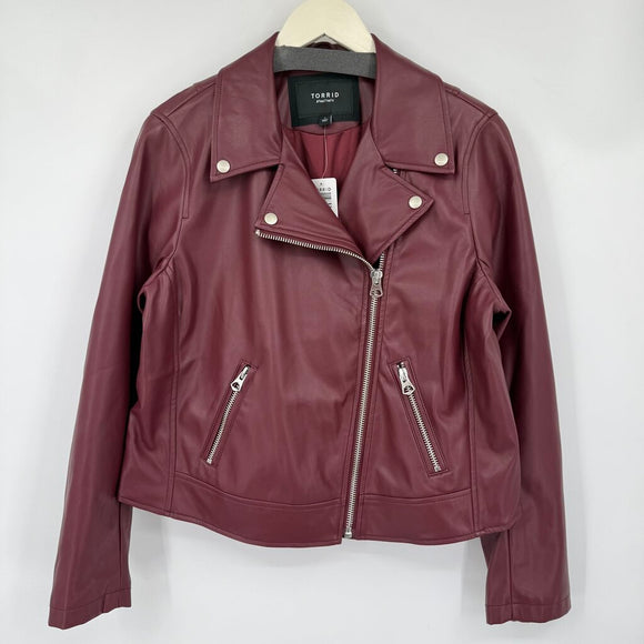 women Torrid NWT Vegan Leather Moto Burgundy Jacket 1/1X