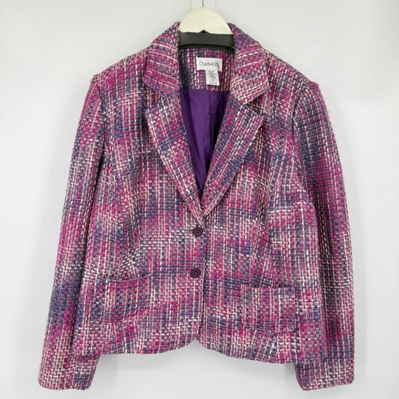 women Chadwicks Tweed Blazer Purple Pink Jacket 16
