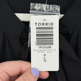 women Torrid NWT Chiffon Neck Tie Blouse Black Woven Top 0/L
