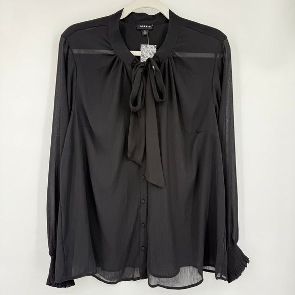 women Torrid NWT Chiffon Neck Tie Blouse Black Woven Top 0/L