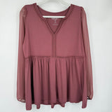 women Torrid NWT Embroidered Mesh Long Sleeve Mauve Knit Top 0/L