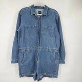 women Gap NWT Long Sleeve Utility Romper Blue Pintstripe Jumpsuit/Romper 16