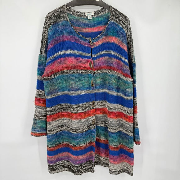 women Sundance Merino Wool Blend Long Cardigan - AS IS Buttons Blue Pink Black Sweater XLP