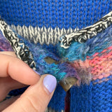 women Sundance Merino Wool Blend Long Cardigan - AS IS Buttons Blue Pink Black Sweater XLP