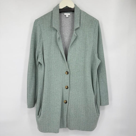 women J.Jill Chevron Knit Blazer Green Gray Jacket XL
