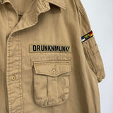 men Drunknmunky Patch and Pocket Button Front Khaki Multi Woven Top XL
