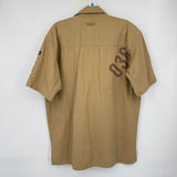 men Drunknmunky Patch and Pocket Button Front Khaki Multi Woven Top XL